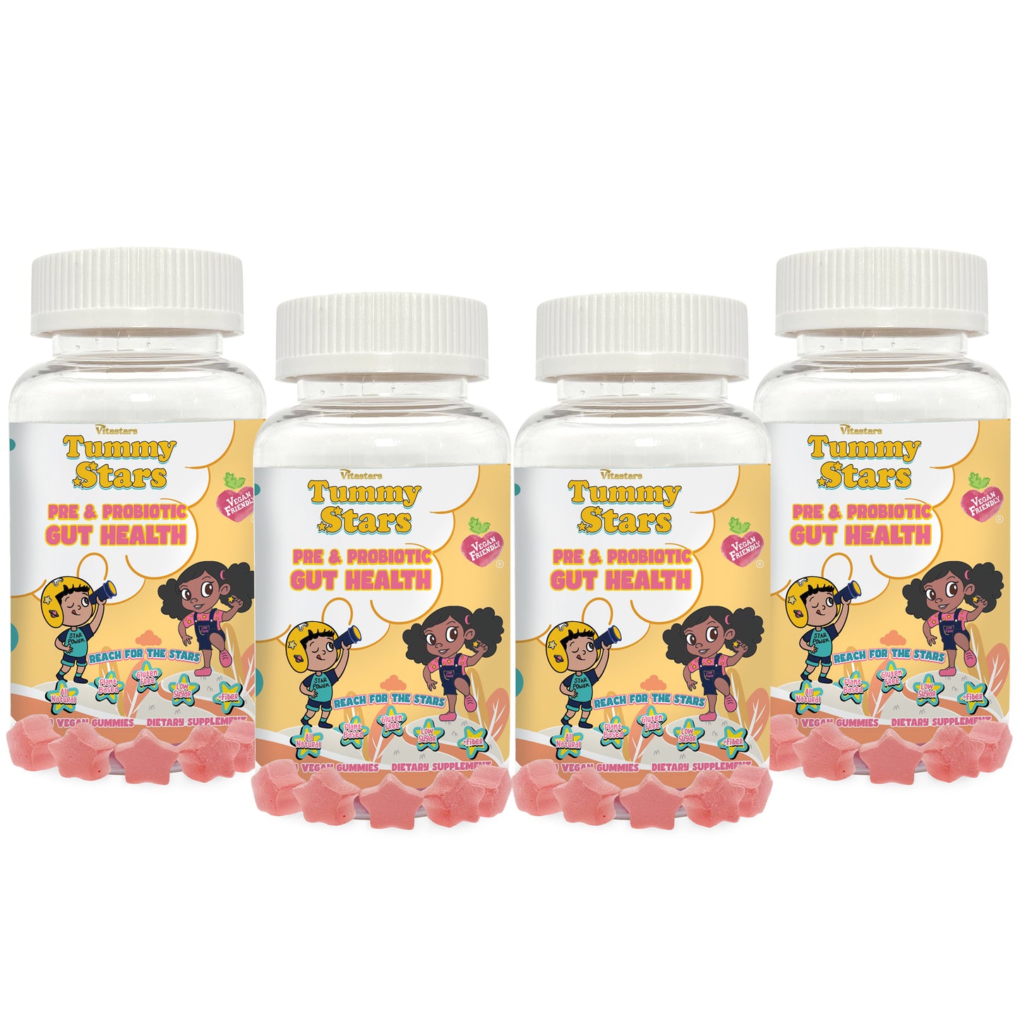 Tummy Stars Kids Prebiotic & Probiotic Gummies + Fiber | Supports Digestive Health for Kids | Vegan, Gluten-Free
