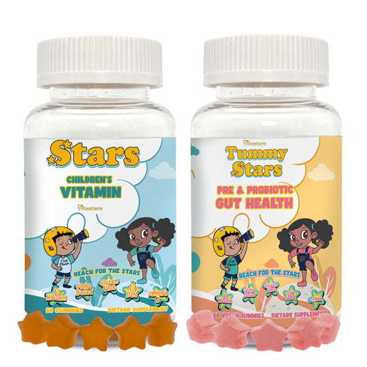 VitaStars Kids Growth & Gut Health Bundle – Daily Multivitamin Gummies + Prebiotic and Probiotic Gummies –  Gluten Free Vegan, 2 Pack