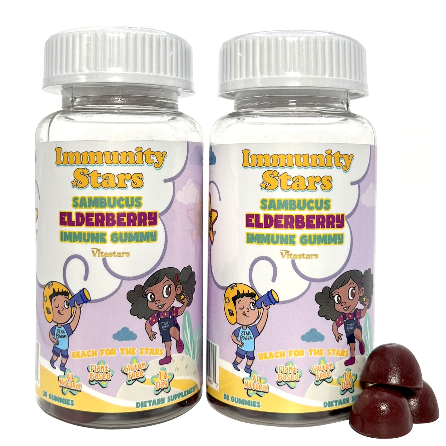 Immunity Stars Elderberry Gummies with Vitamin C and Zinc, Sambucus Elderberry Family Immune Boost Gummies, 30 Gummies Delicious Defense for Kids and Adults