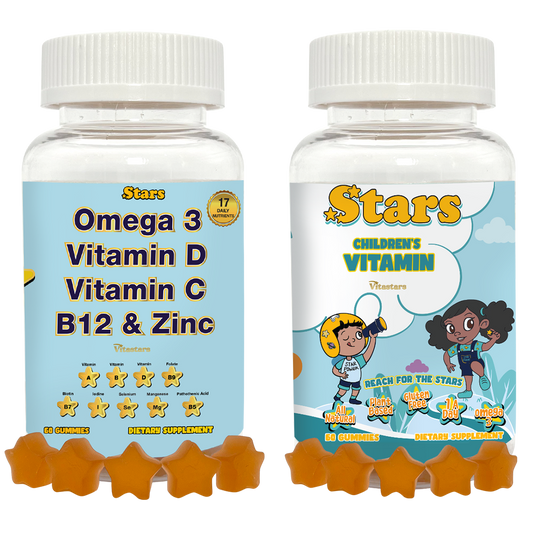 Parents & Kids Bundle: Stars Multivitamin Gummies for Adults & Kids with Omega 3