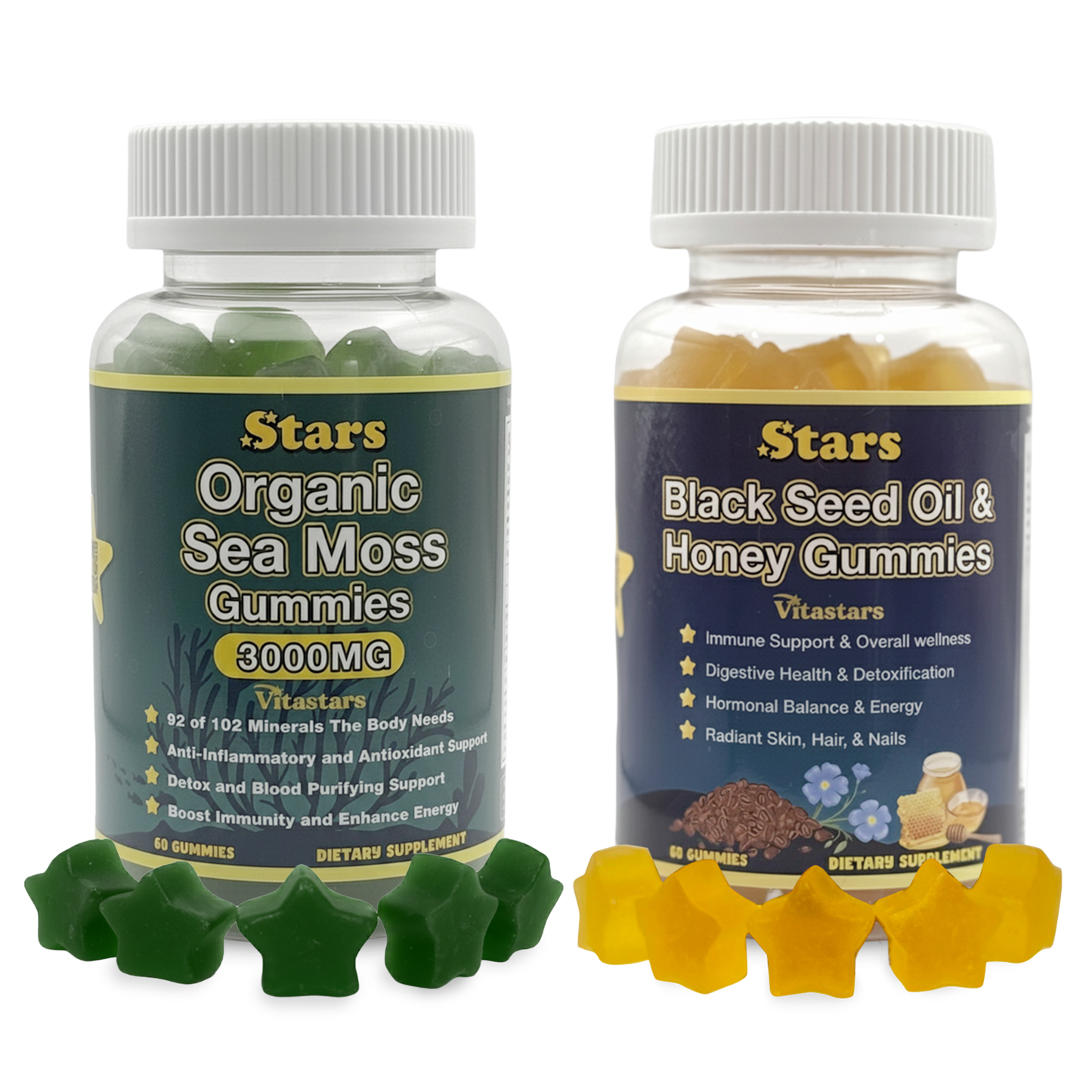 Ultimate Wellness Bundle | Organic Sea Moss & Black Seed OilHoney Gummies | Plant-Based Superfood Duo | For Men & Women