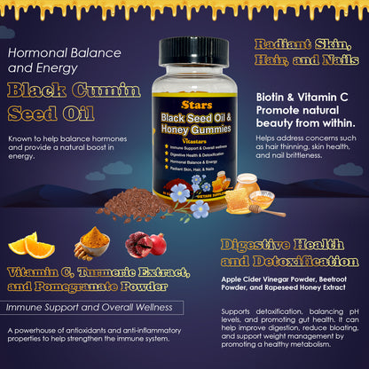 Stars Black Seed Oil & Honey Gummies + Vitamin C Biotin Apple Cider Vinegar Turmeric & BeetRoot