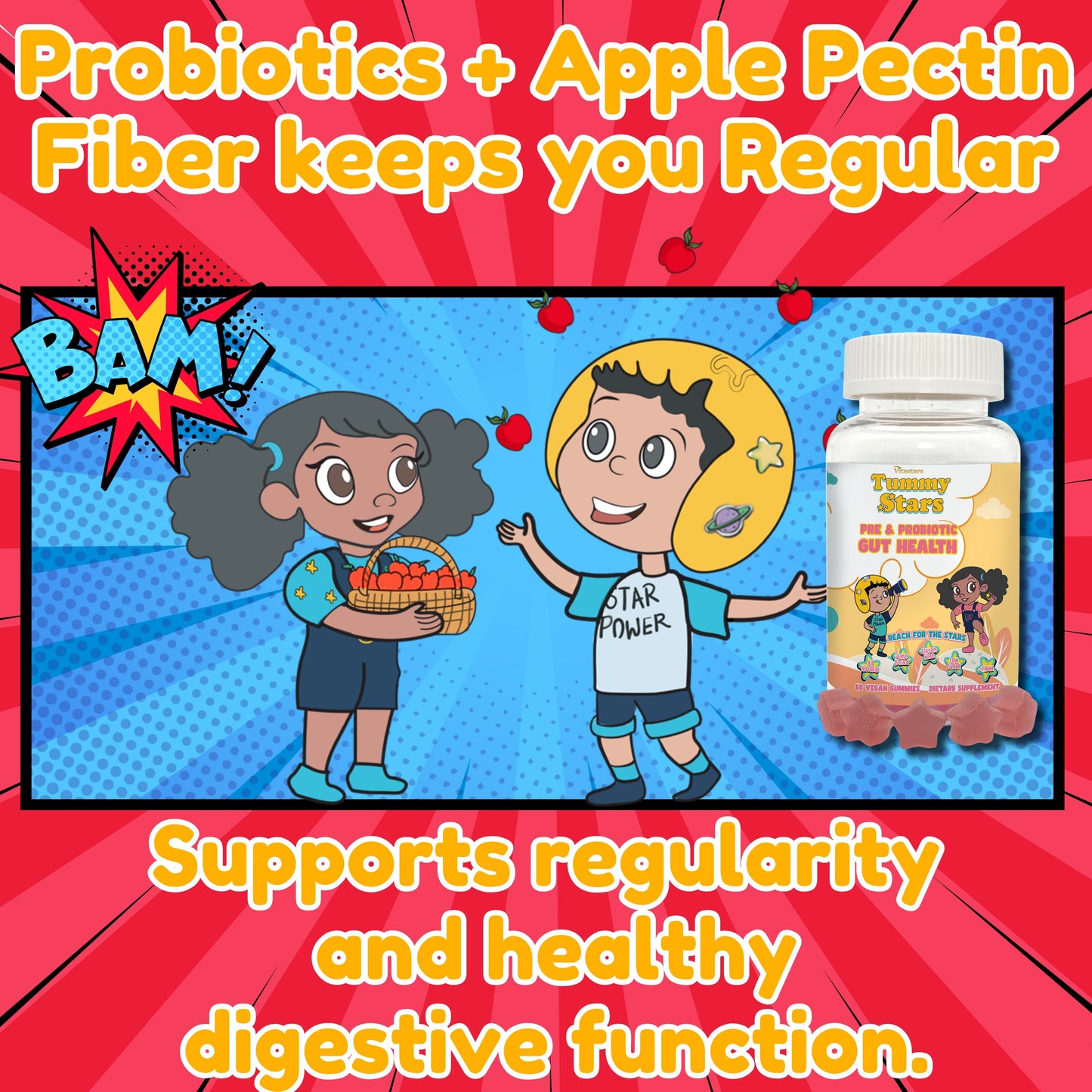 VitaStars Kids Growth & Gut Health Bundle – Daily Multivitamin Gummies + Prebiotic and Probiotic Gummies –  Gluten Free Vegan, 2 Pack