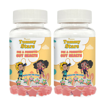 Tummy Stars Kids Prebiotic & Probiotic Gummies + Fiber – Gut Health & Digestion Support for Kids | Promotes Regularity, Detox Support & Mood Support | Vegan, 60 Count
