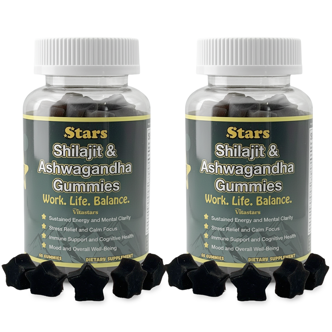 Stars Work. Life. Balance. Shilajit & Ashwagandha Gummies + Chaga Mushroom Vitamin D2 & B12