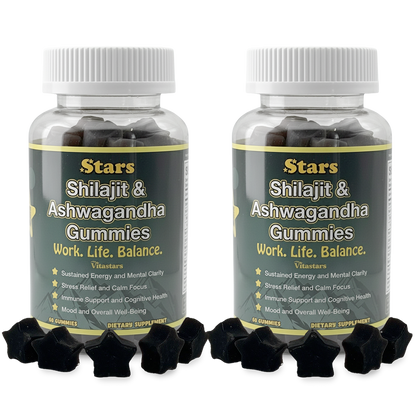 Stars Work. Life. Balance. Shilajit & Ashwagandha Gummies + Chaga Mushroom Vitamin D2 & B12
