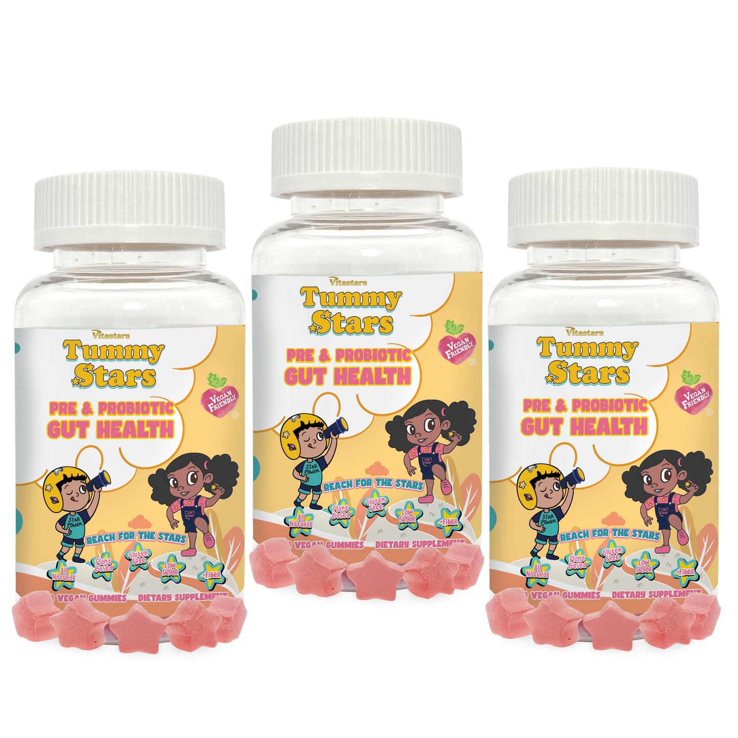 Tummy Stars Kids Prebiotic & Probiotic Gummies + Fiber | Supports Digestive Health for Kids | Vegan, Gluten-Free