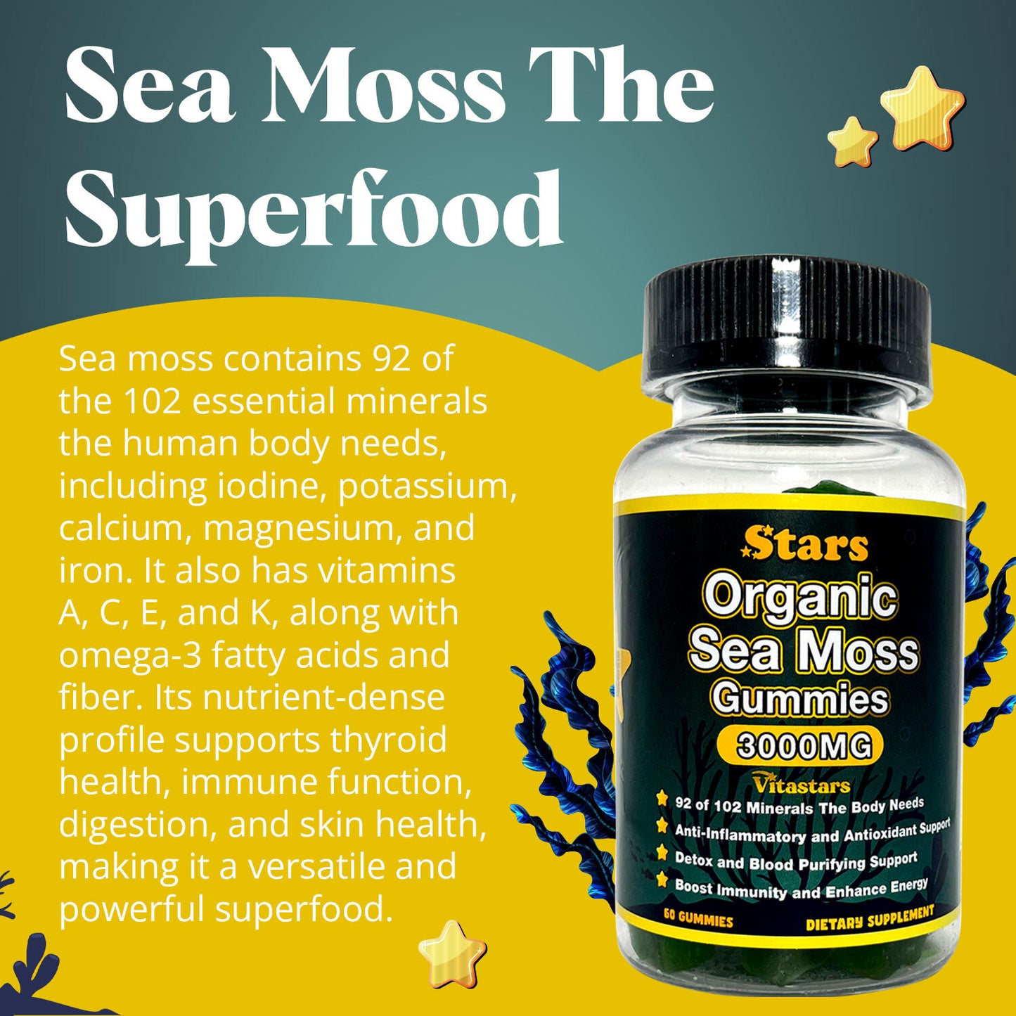 Stars Organic Sea Moss Gummies + Bladderwrack Burdock Root & Apple Cider Vinegar