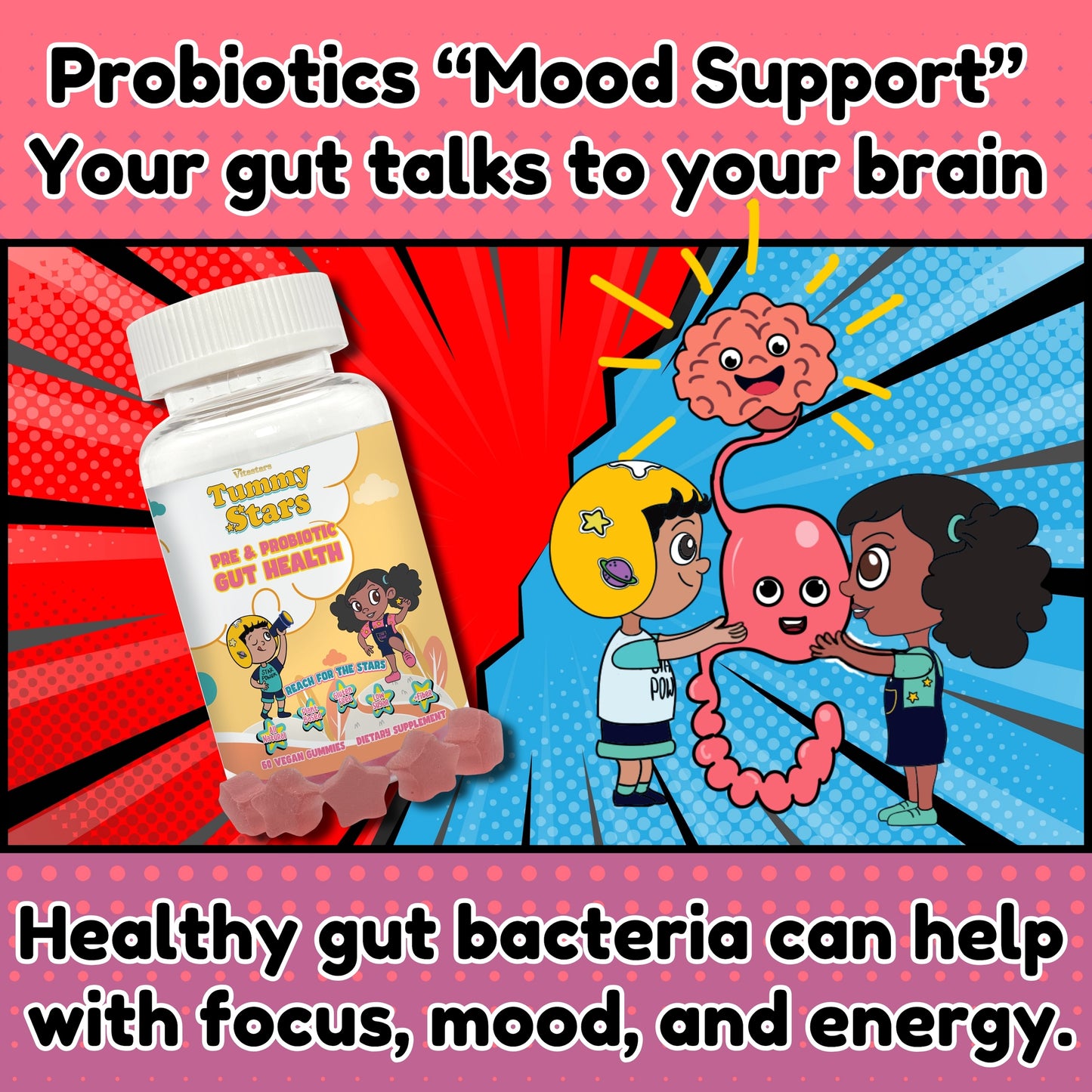 Tummy Stars Kids Prebiotic & Probiotic Gummies + Fiber | Supports Digestive Health for Kids | Vegan, Gluten-Free