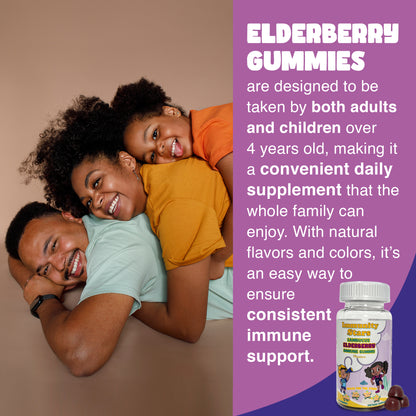 Immuntiy Stars Elderberry Gummies with Vitamin C and Zinc, Sambucus Elderberry Family Immune Boost Gummies, 30 Gummies Delicious Defense for Kids and Adults