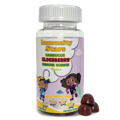 Immuntiy Stars Elderberry Gummies with Vitamin C and Zinc, Sambucus Elderberry Family Immune Boost Gummies, 30 Gummies Delicious Defense for Kids and Adults