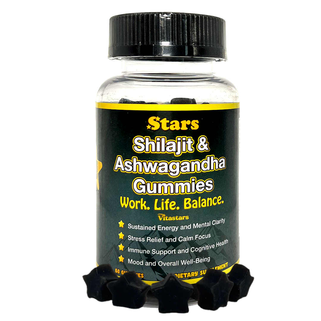 Stars Work. Life. Balance. Shilajit & Ashwagandha Gummies + Chaga Mushroom Vitamin D2 & B12