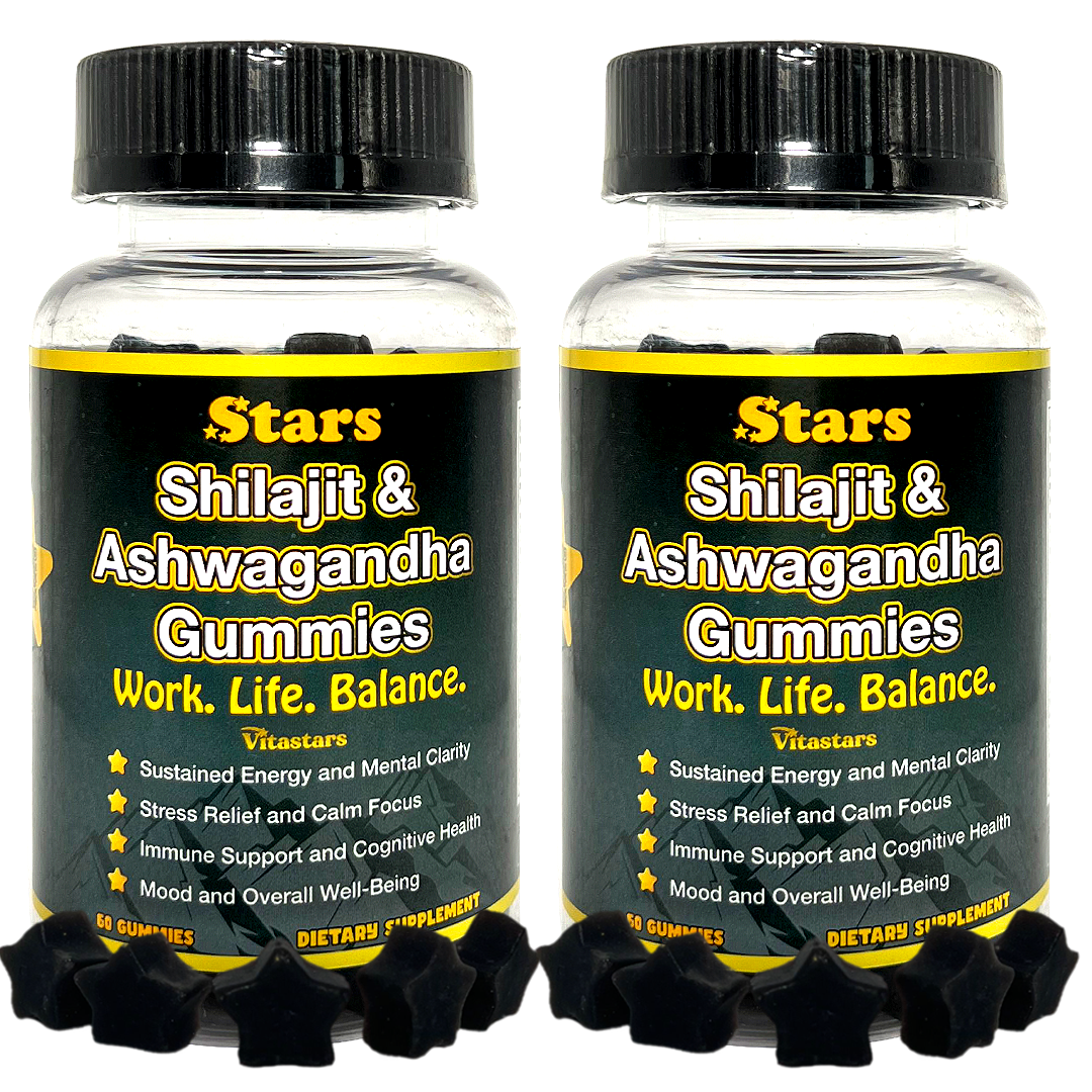 Stars Work. Life. Balance. Shilajit & Ashwagandha Gummies + Chaga Mushroom Vitamin D2 & B12