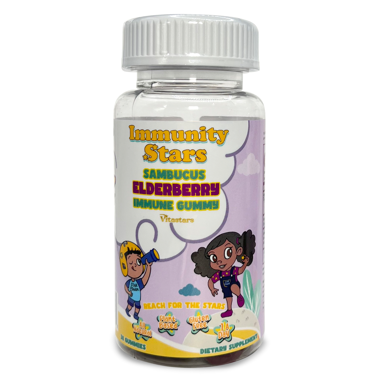 Immuntiy Stars Elderberry Gummies with Vitamin C and Zinc, Sambucus Elderberry Family Immune Boost Gummies, 30 Gummies Delicious Defense for Kids and Adults