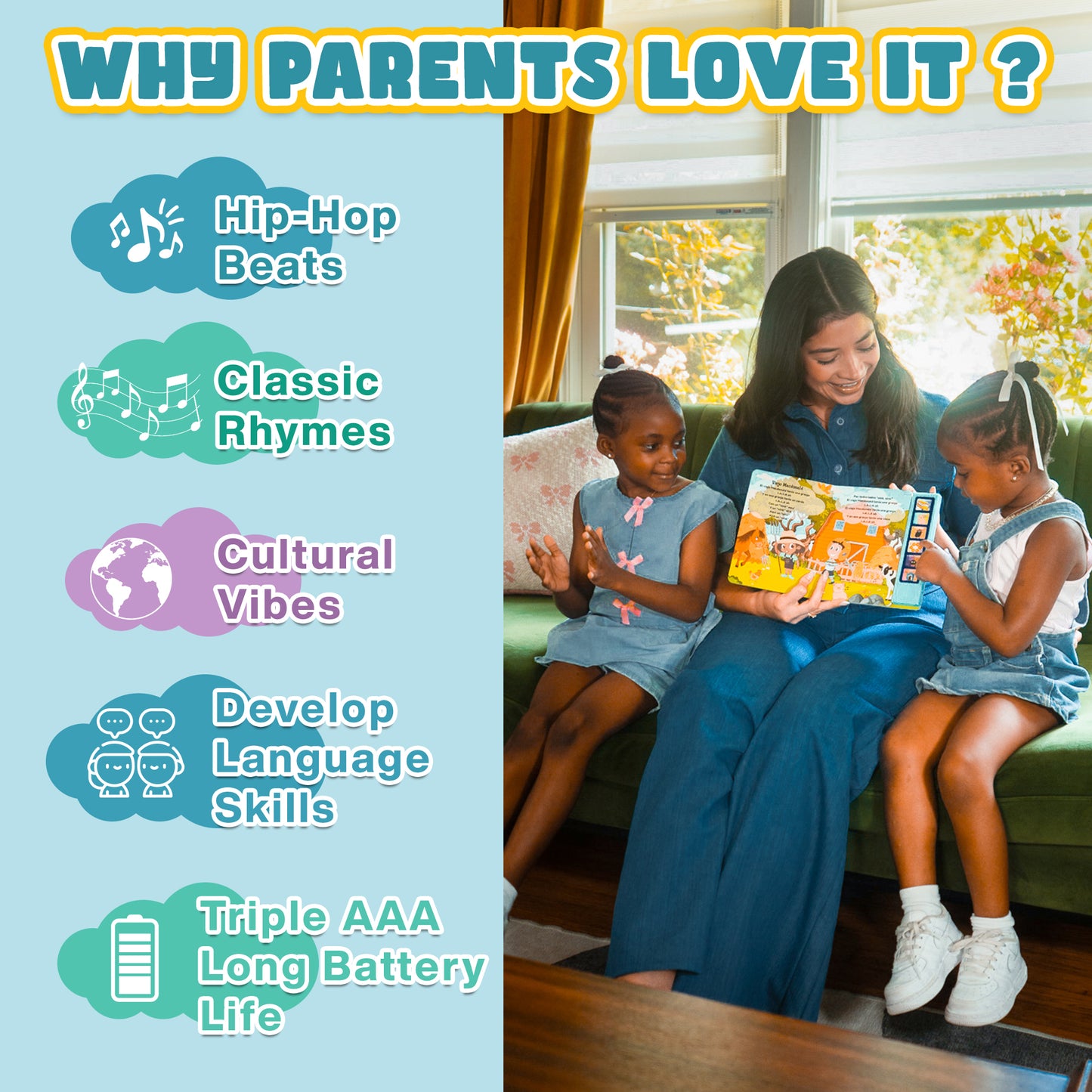 Hip Hop Nursery Rhyme Music Book for Toddlers by Navy & Ryan –  English Learning | Teaches First Words, Rhythm, & Early Language Development (Ages 1-6)