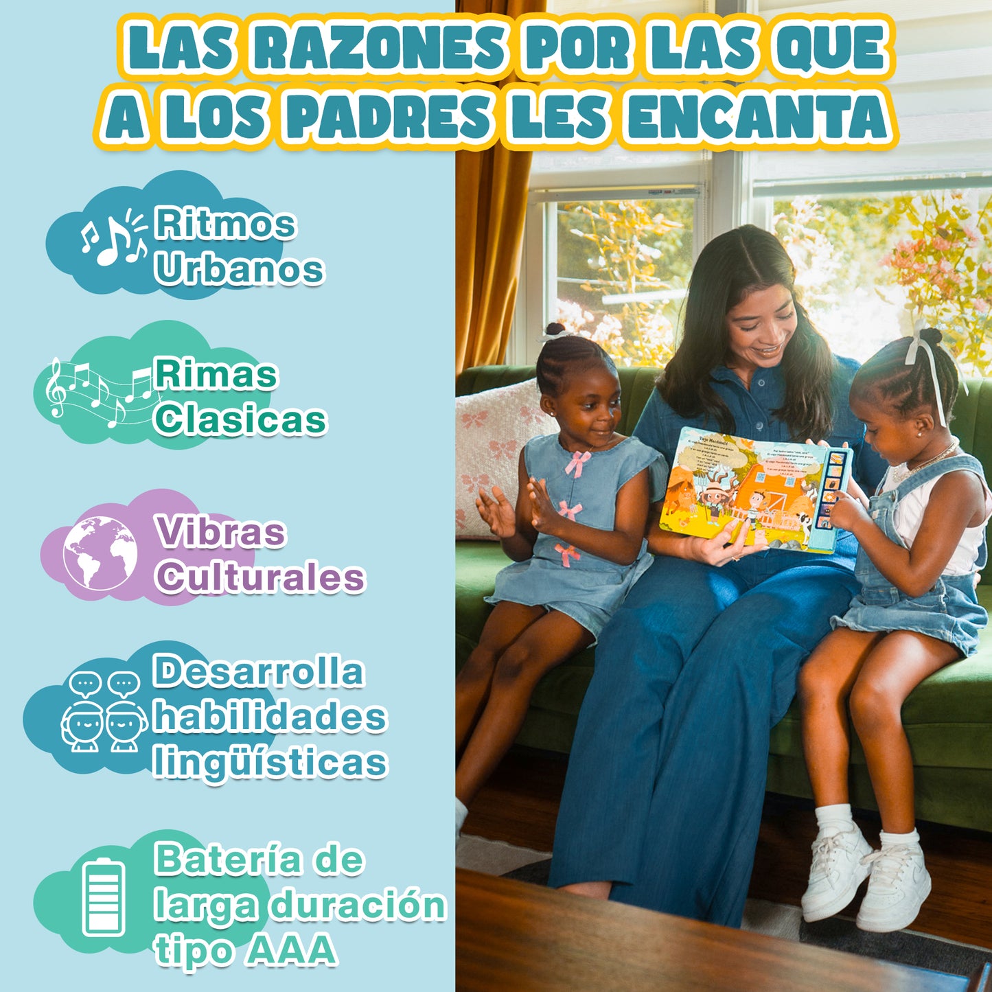 Libro de Sonidos de Rimas Infantiles Urbanas para Peques por Navy & Ryan | Enseña primeras palabras, ritmo y desarrollo temprano del lenguaje (Edades 1-6)