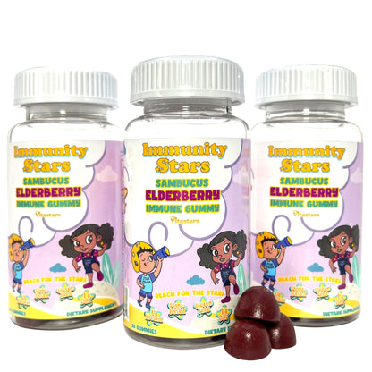 Immuntiy Stars Elderberry Gummies with Vitamin C and Zinc, Sambucus Elderberry Family Immune Boost Gummies, 30 Gummies Delicious Defense for Kids and Adults