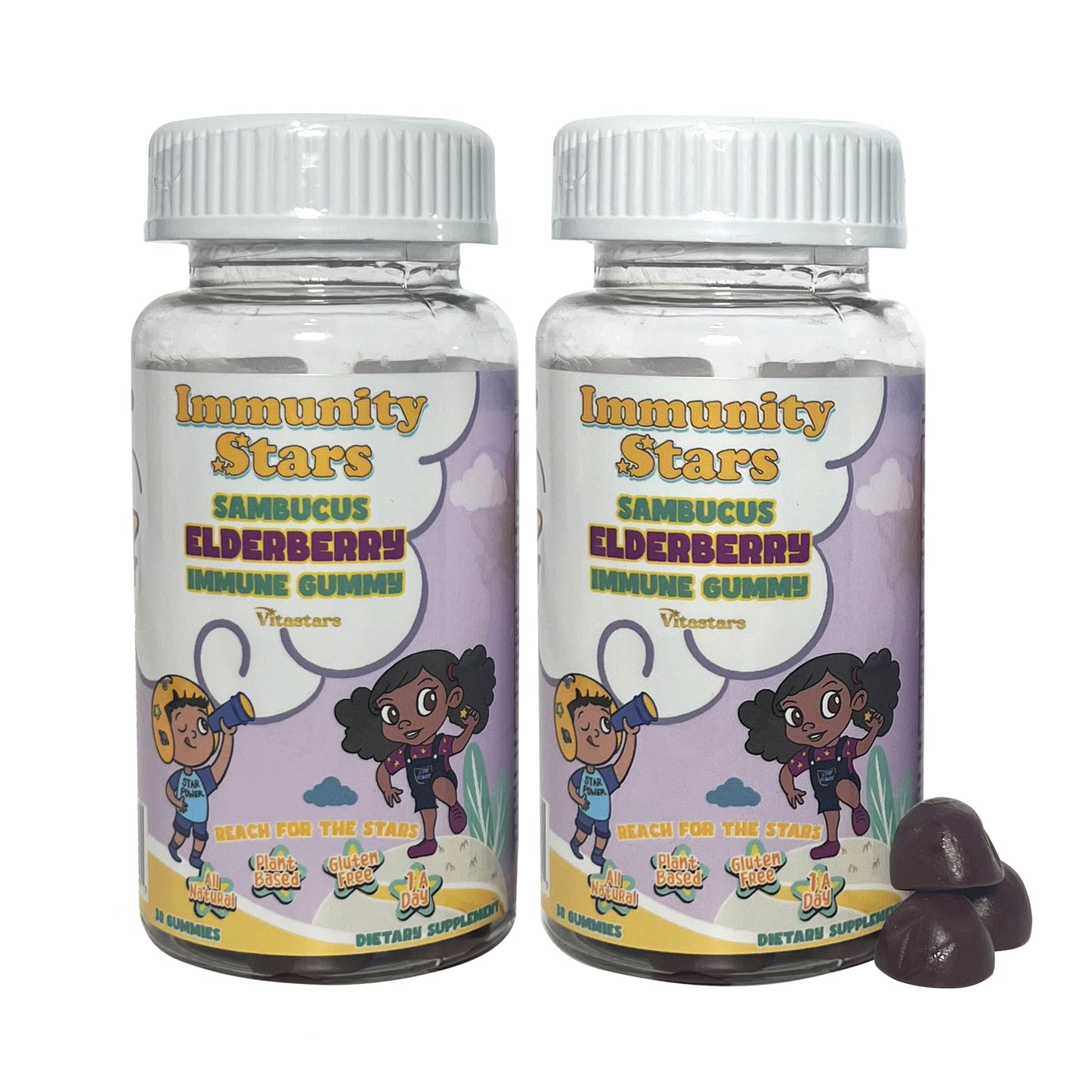 Immuntiy Stars Elderberry Gummies with Vitamin C and Zinc, Sambucus Elderberry Family Immune Boost Gummies, 30 Gummies Delicious Defense for Kids and Adults