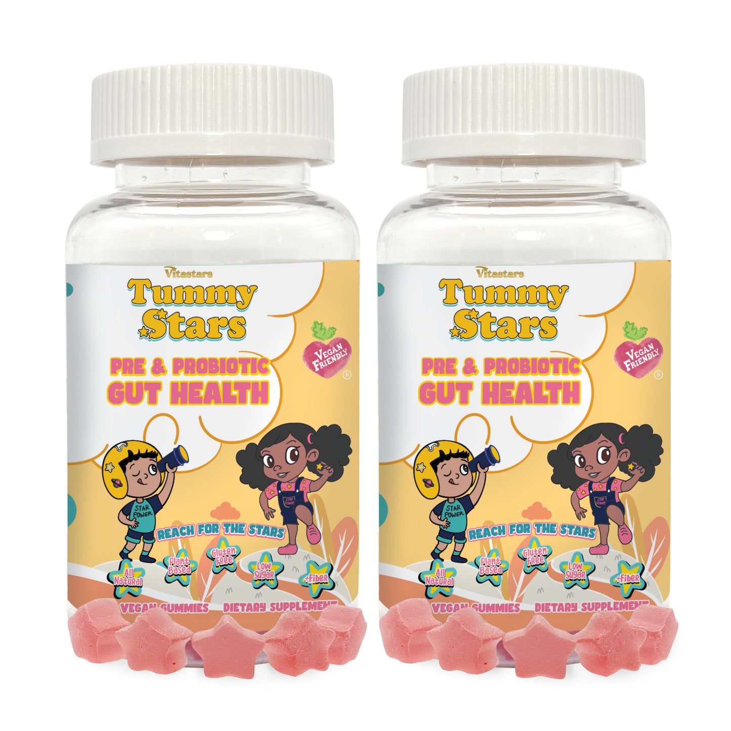Tummy Stars Kids Prebiotic & Probiotic Gummies + Fiber | Supports Digestive Health for Kids | Vegan, Gluten-Free