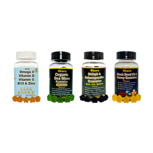 Total Body Wellness: Immune Support, Digestive Health, Energy & Multivitamins, Black Seed Oil, Sea Moss, Shilajit & Omega 3 Gummies, 4-Pack