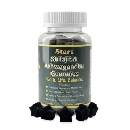 Stars Work. Life. Balance. Shilajit & Ashwagandha Gummies + Chaga Mushroom Vitamin D2 & B12