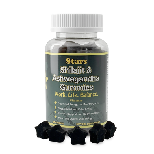 Stars Work. Life. Balance. Shilajit & Ashwagandha Gummies + Chaga Mushroom Vitamin D2 & B12